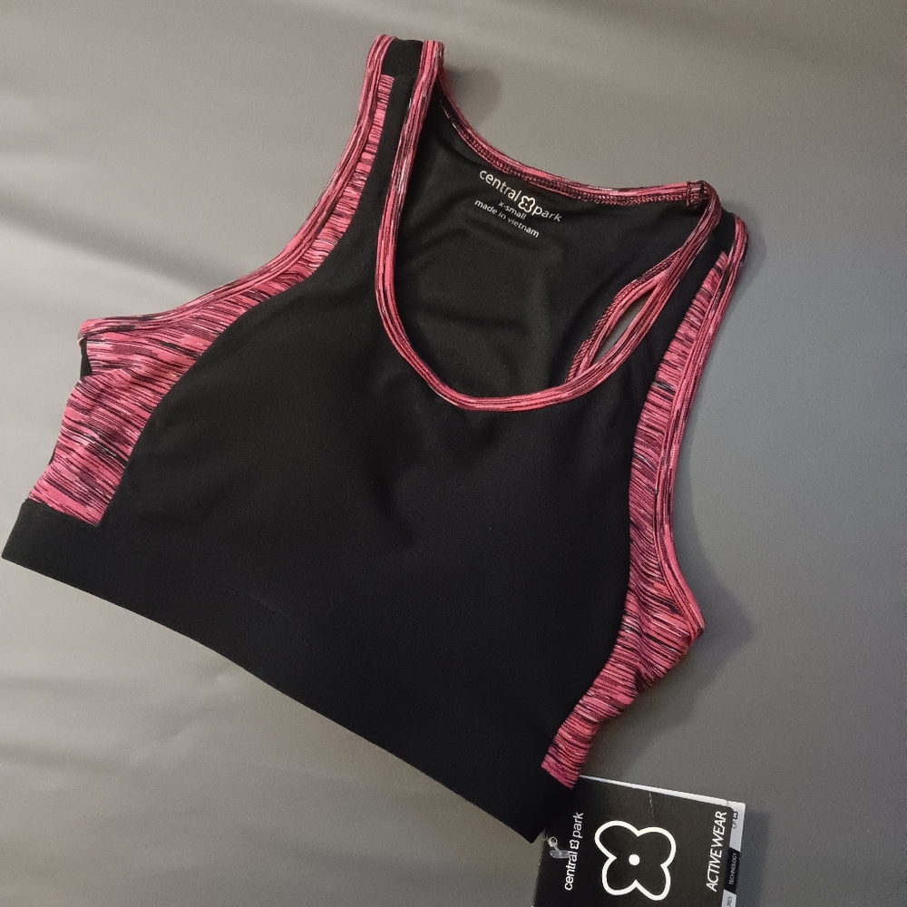 Central Park Activewear NWT Black/Pink Blaze Sports Bra XS